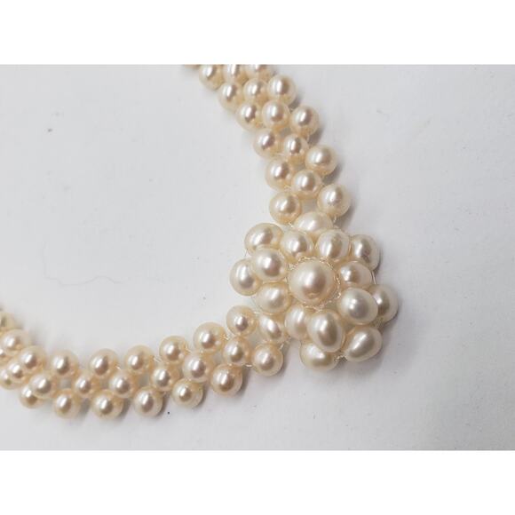 Vintage Freshwater Pearl Necklace 3 Strand & White Cluster Center woven - Picture 5 of 15